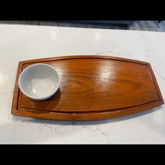 Agree Bangkok Teak Wooden Serving Tray with white bowl. Bemerk Venligst. - Picture 1 of 6